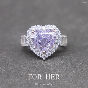 Anelli a grappolo Forher Jeweller 925 Sterling Silver Copuva lab Purple Diamond ad alta Carbon Diamanti Regali di fidanzamento del matrimonio per ragazze