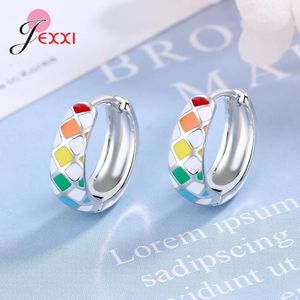 Studörhängen 925 Sterling Silver Needle Colorful Dripping Oil Geometric for Women Lady Anti-Allergy Gift Brincos