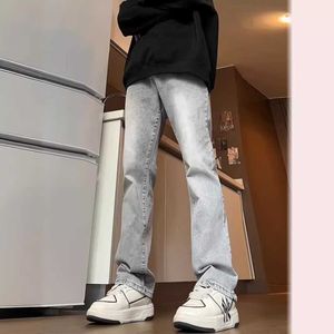 Cement gray straight leg jeans for men in spring and autumn clean fit micro flared pants slim fit loose fit micro flared pants trendy