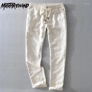 Men's Pants Spring And Summer Man Daily Casual Breathable Linen Solid Color Drawstring Elastic Waist Trousers Simple
