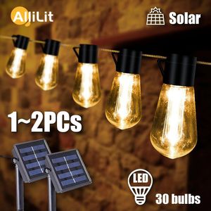 LED Słoneczny Sznurek Światło Outdoor IP65 Wodoodporna Dekoracja świąteczna 1030 żarówki Retro Camping Garland Garden Party Fairy Lampa 240411