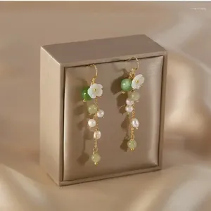 Dangle Earrings Green Jade Freshwater Pearls Gemstone Jewellery