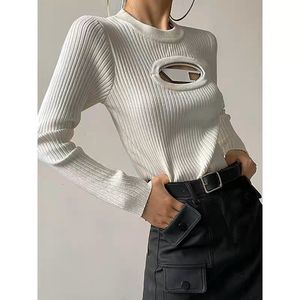デザイナーの女性TシャツタンクトップクルーネックY2K Tシャツレタープリントボディス衣類刺繍dショートDメタリックカットアウトニットウェア