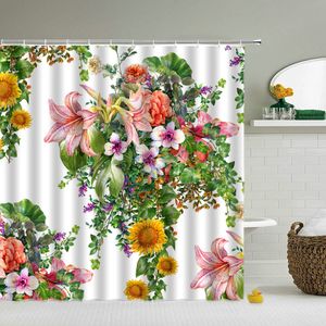 3D Waterproof Fabric Shower Curtains Flowers Pattern Printing Bath Curtain Large Size 240X180 with Hooks Bathroom Screen