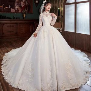 Glar Vestido de Noiva Sparkle Wedding Dresses Ball klänning långärmad plus storlek prinsessan brudklänningar för kvinnor glittrande spets arabiska trädgård strand mantel de mariee