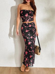 Arbeitskleider zweiteilige Rockset für Frauen sexy trägerloses Erntedach und niedriger MAXI CO ord Sets y2k ästhetische Sommerkleidung