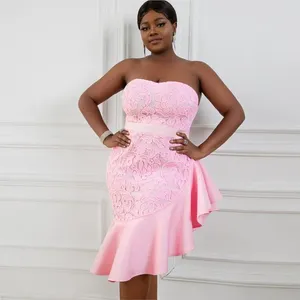 Casual Dresses Pink Evening Spets Wedding Party Dress Sexig ärmlös afrikan för kvinnor Summer Asymmetriska stora kläder 4xl