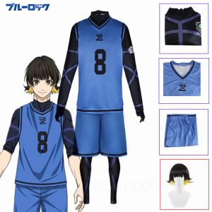 Anime Blue Lock Bachira Meguru Cosplay Costplay Football Jersey Sportswear Niebieski mundur Bodysuit Halloween Party Party