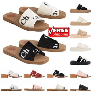 Free Shipping OG Original designer woody sandals famous womens mules slippers flat chole sandals slides canvas white black sail fashion outdoor beach slipper chaussures
