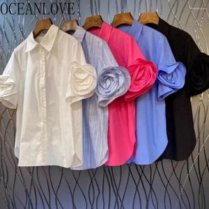 Женские блузки Oceanlove 3D Flowers Women Women Рубашки с твердыми винтажными корейски