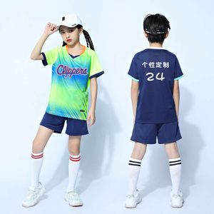 Jersey de futebol feminino imprimido uniforme de equipe meninos garotos infantis de verão respirável time futebol camisa de treinamento de camisa de manga curta Conjunto de partidas