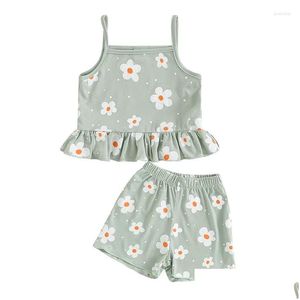 Kleidungssets 2pcs Kleinkind Baby Girls Sommer Kleidung Blumenmuster gekräuselter schläfriger Schlinge