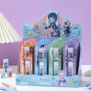 Pennor 3st/pack Genshin Impact Cute Game Cartoon Raiden Shogun Nahida Yelan Yoimiya 0,5mm Mekanisk penna med påfyllning Eraser Gift