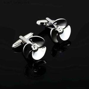 Cuff Links Men Gift Fan Cufflinks Wholesale retail Silver Color brass Material Novelty Propeller Design Business Suit Accessaries Y240411