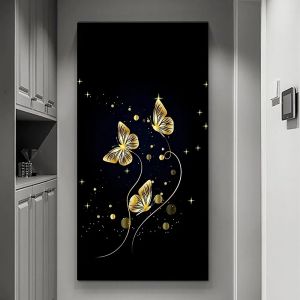1 pezzi Luce lussuoso in oro nero in oro e tela farfalla dipinto poster camera da letto soggiorno e stampe per decorazioni per la parete della casa
