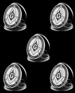 5pcs Collection Coin European Brotherhood masons Masonic Craft Token 1 oz Silver Plated Challenge Badge4742617