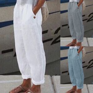 Women Solid Pants Summer Vintage Loose Streetwear Female Casual Elastic Waist Wide Leg Trousers 240411