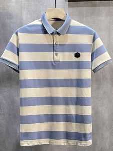 Striped POLO Shirt, Men's Short Sleeved T-shirt, Summer Trendy Brand, Fashionable Contrasting Color, Half Sleeved Cool Feeling, Dad's Pure Cotton Top