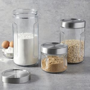 Storage Bottles Anchor Hocking SecureLock Gripper Clear Glass Jars 3 Piece Set With Stainless Steel Lids