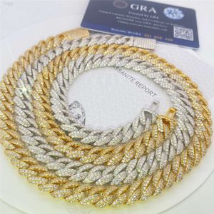 2024 ECED Out 10mm Diamond Gold Cuban Link Chain 925 Sterling Silber 2 Reihen Moissanit Kubanische Kette Hip Hop Schmuck Halskette Armband