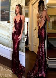 Bourgogne Mermaid Sequined Prom Dresses Vestidos de Festa aftonkläder i Stocks Highend -tillfälle klänning1565255