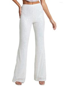 Kobiety Pants Women Wysoka cekina Flearna stała kolorowy opaska chude spodnie Y2K Casual Slim Fit Briny Bell Bottoms