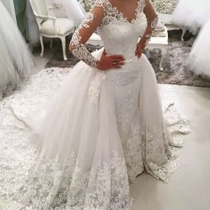 stevditg花柄の結婚式の白いファッションの恋人長袖のアップリケMermaid Gowns Chic Court Train Bride Dress