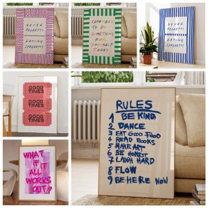 Retro Modern Rules Quote Trendy Guest Check Gift Good Times Wall Art Canvas Painting Posters For Living Dorm Room Home Decor