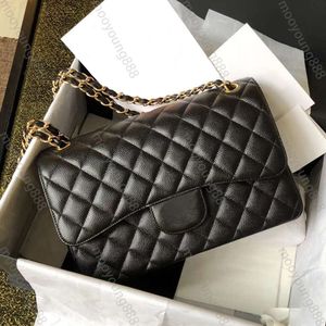10A Tier Jumbo podwójna klapa luksusowy projektant prawdziwy skórzany kawior jagka klasyczna czarna torebka kołdana torebka lustro jakość ramion złota portfel na łańcuchu
