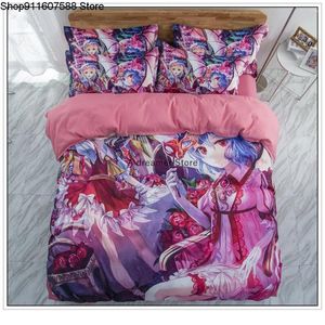 Bedding Sets Pink Beautiful Sexy Girls Conjunto de algodão Capa de algodão Japan Cartoon Anime Duvet 3D para a linha de cama do quarto (sem folha)