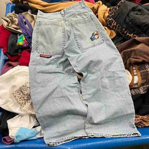 Jeans masculino jeans jeans New mens harajuku retrô desenho animado bordado bordado de jeans calças jeans 90s Rua gótica de calças largas de calças de rua L49