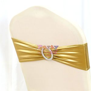 Mettalic Lycra Chair Band Spandex Sash Tie Bow With Round Buckle For Chair Cover Wedding Christmas Event Party Decoration