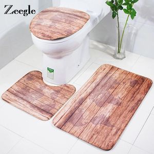 バスマットZeegle 3PCS/セットバスルームマットセット木材パターンアンチスリップラグソフトフォームトイレとセット