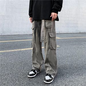 Pantaloni da uomo foufurieux retrò cargo hip-hop sciolto multi-tasca per uomini da donna pantaloni dritti