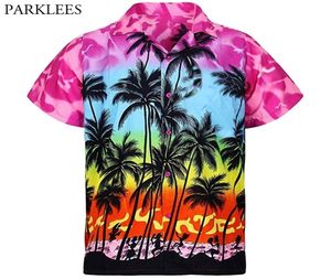 Palmbaum bedruckte Herren Hawaiian Hemden Kurzarm lässige Sommermänner Tropical Aloha Hemds Party Strand Kleidung Chemise 3x C4351271