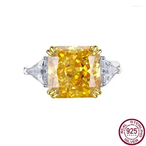 Ringos de cluster S925 anel de prata 10 Diamante amarelo High Carbon 5 Ends simples e versáteis jóias para mulheres