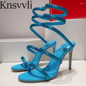 Scarpe eleganti sexy tacchi alti gladiatore sandali donne caviglia avvolgenti intorno al matrimonio cristallo estate stiletto donna