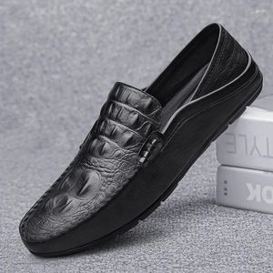 Casual Shoes Crocodile Pattern Men Genuine Leather Mens Loafers Luxury Mocasines Slip-On Flats Comfy Driving Boat Footwear