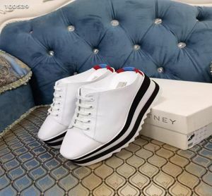 Białe skórzane kobiety sandały sandały Stella McCartney Stripe Wedge Lady Platform Buty1777014