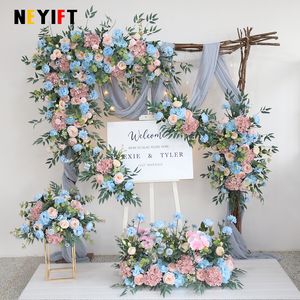 Pink Blue Wedding Backdrop Floral Arrangement Arch Corner Flower Event Table Centerpieces Ball Welcome Props Party Floor Flowers