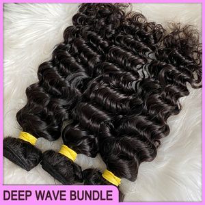 Wholesale Grade 12A Thick Ponytail Malaysian Hair Extensions 100% Human Hair Weft Peruvian Indian Brazilian Hair Deep Wave 3 Bundles