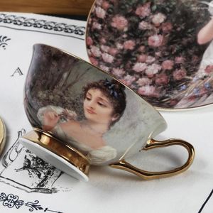 Xícaras de copos pirrosos na quadra europeia figura pintando xícara de café conjunta osso criativo China porcelana Conjunto de chá da tarde Presentes de casamento