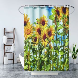 Ayçiçeği Duş Perdesi 3D Baskı Doğal Manzara Su Geçirmez Polyester Banyo Perdesi Ana Tuvalet Banyo Ekran Arka Plan Dekor