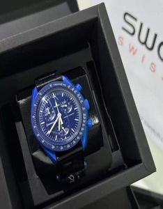 Bioceramic Moon Swiss Quqrtz Chronograph Mens Watch SO33A100ミッションへのミッション42mmリアルブラックセラミックメタリックグレーナイロン1045367