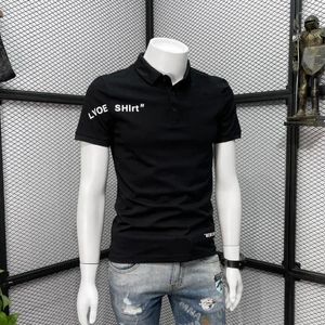 Erkek Polos Top İnce Fit Polo T Shirt Erkekler İçin Alfabe Adam Yaka tişörtleri Siyah Giyim Baskı Sokak Giysesi Toptan Pamuk XL S