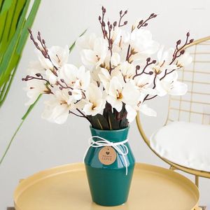 Fiori decorativi bouquet orchidea artificiale 5 forchette 20 teste di seta magnolia fiore nozze anno decorazione festa falsa