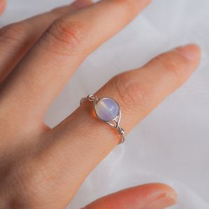 Kvinnor Eye Shape Rings Natural Stone Freshwater Pearl Opal Lapis Lazuli Bead Ring Handmade Wire Wrapped Vintage Jewel Girl Gift