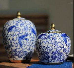 Garrafas de armazenamento estilo chinês azul e branco tanque de porcelana Geral de artesanato de decoração de cozinha Dispensador Ferramenta doméstica