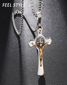 Naszyjniki wiszące Inri Jezus Cross Wiselanty Egzorcyzm ze stali nierdzewnej St Benedict Crucifix Naszyjnik dla mężczyzn Jewelry23401466183