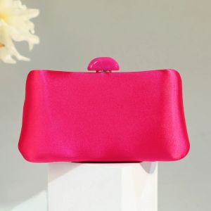 Bolsa de embreagem de noite simples simples bolsas femininas de casamento bolsas brilhantes de cetim de noiva Fuchsia Bolsa de bolsa de ombro de grama preta